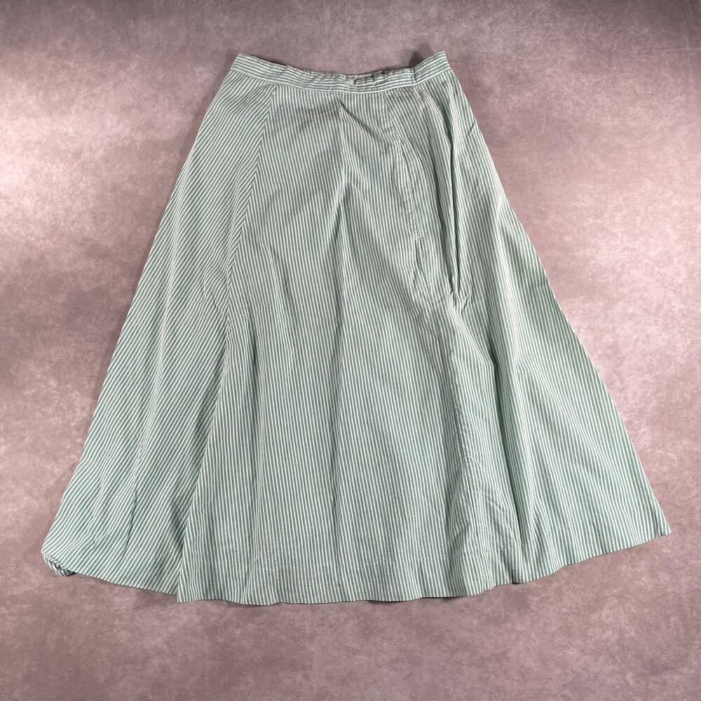 50’s 60’s VTG Talon Seersucker A-line Green & White Striped Preppy Skirt